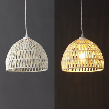 Campana 20" Bohemian Modern Woven Rattan/Iron LED Pendant